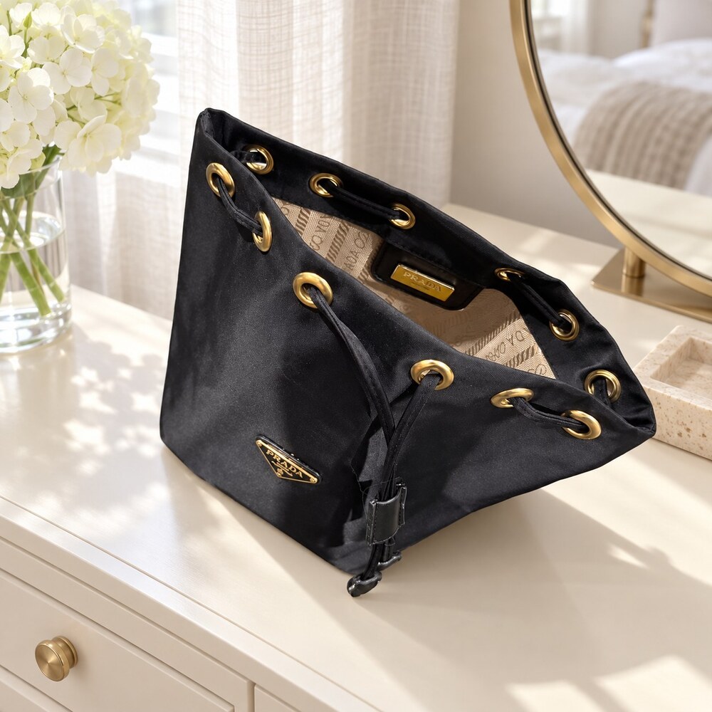 Prada Black Drawstring Makeup Bag | Beauty Essentials Pouch - Picture 2 of 6